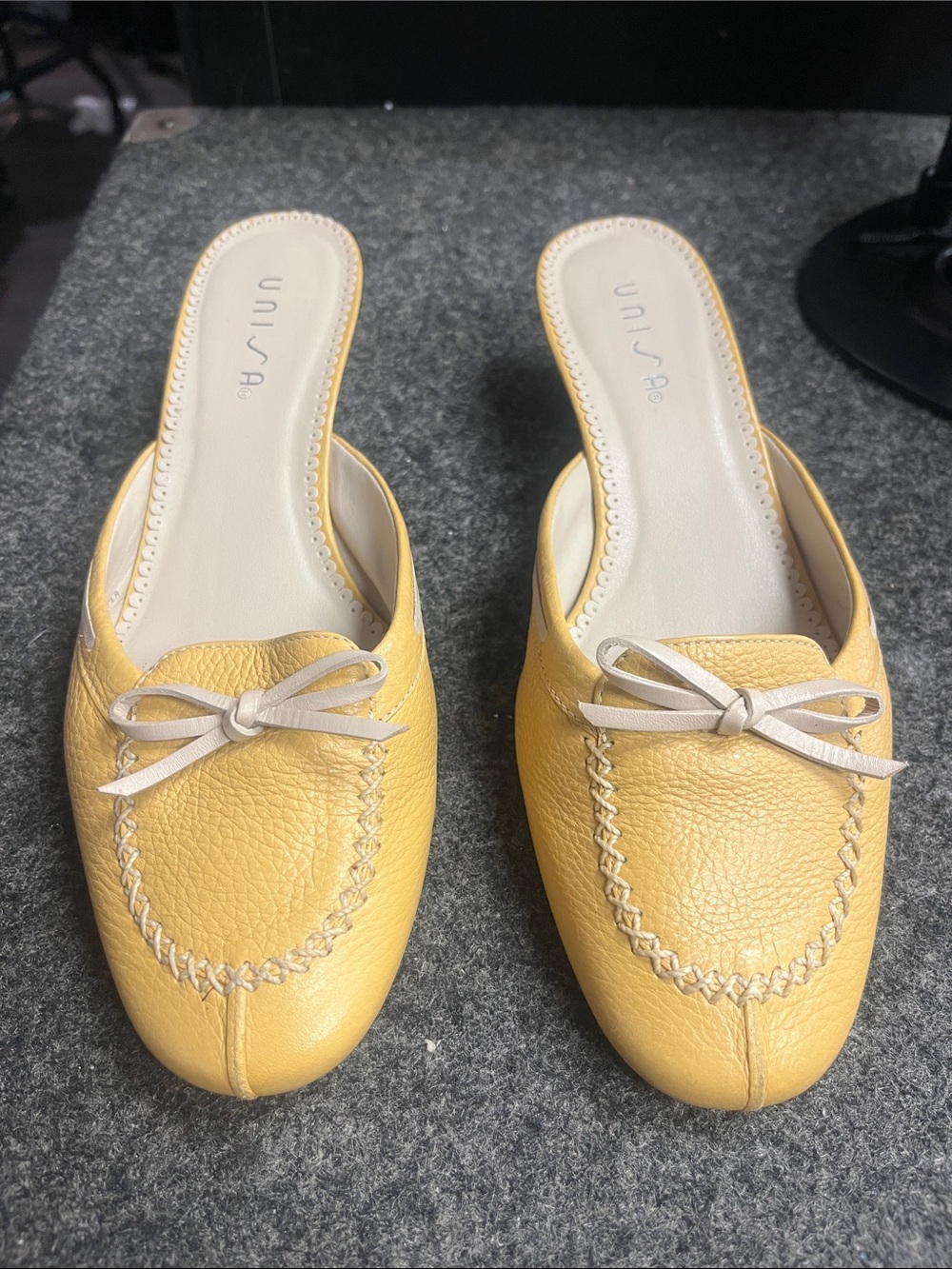 Unisa Yellow Leather Bow Backless Mule